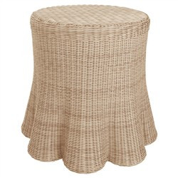 Bella Coastal Natural Brown Woven Wicker Round Outdoor Side Table | Kathy Kuo Home