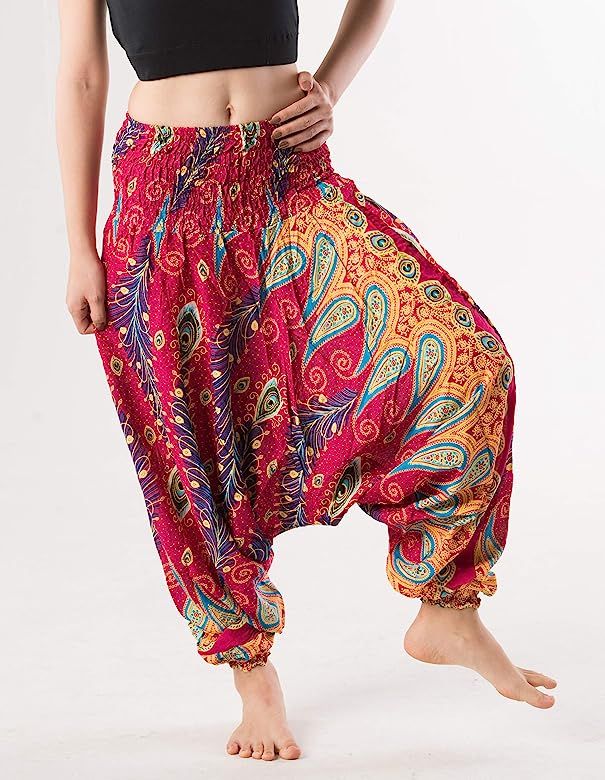 Banjamath® Women's Peacock Print Aladdin Harem Hippie Pants Jumpsuit | Amazon (US)