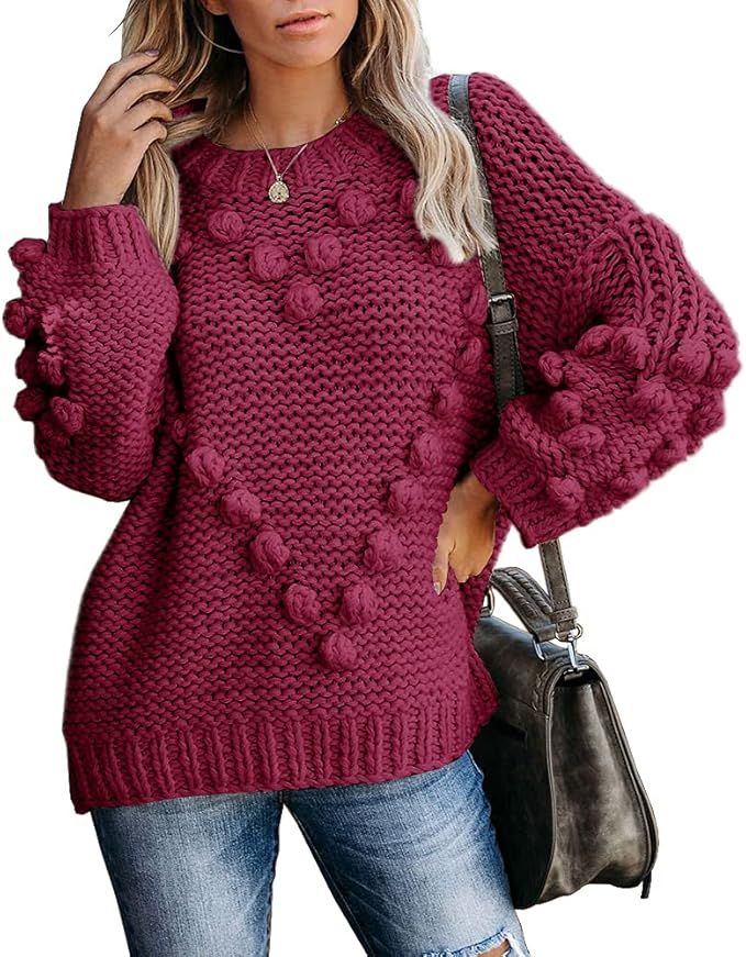 Saodimallsu Womens Oversized Chunky Sweaters Batwing Long Sleeve Crew Neck Dot Heart Cute Loose K... | Amazon (US)