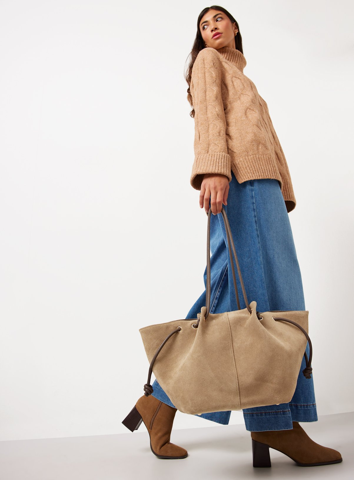 Neutral Suede Leather Pleated Shopper One Size | Tu Clothing