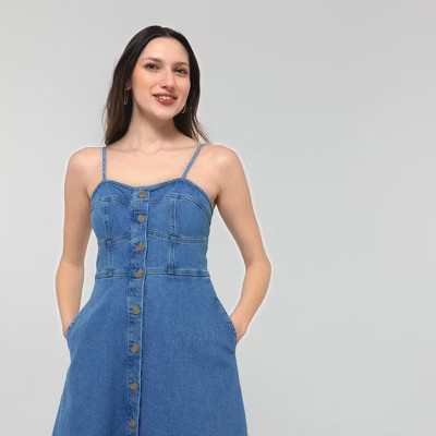 Women's Denim Corset Midi A-Line Dress - Universal Thread™ Indigo XS | Target