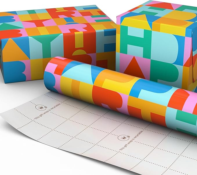 Hallmark Birthday Wrapping Paper Mini Roll (Rainbow Block Letters) for Kids Birthday - 40 Sq. Ft. | Amazon (CA)