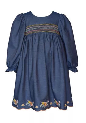 Bonnie Jean Girls 4-6x Embroidered Smocked Denim Dress, 5 | Belk