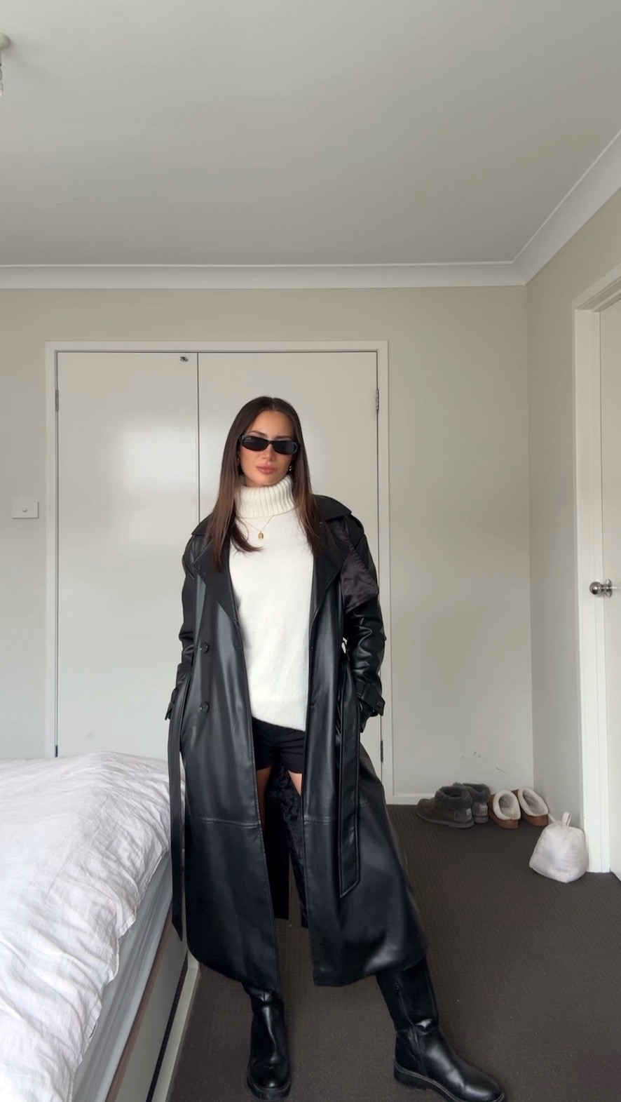 My go-to coffee date outfit ☕️ wearing a long black leather coat and boots, white sweater and black shorts! Wearing a size AU 6 in clothes x 

#LTKnewzealand #LTKaustralia #LTKsummer