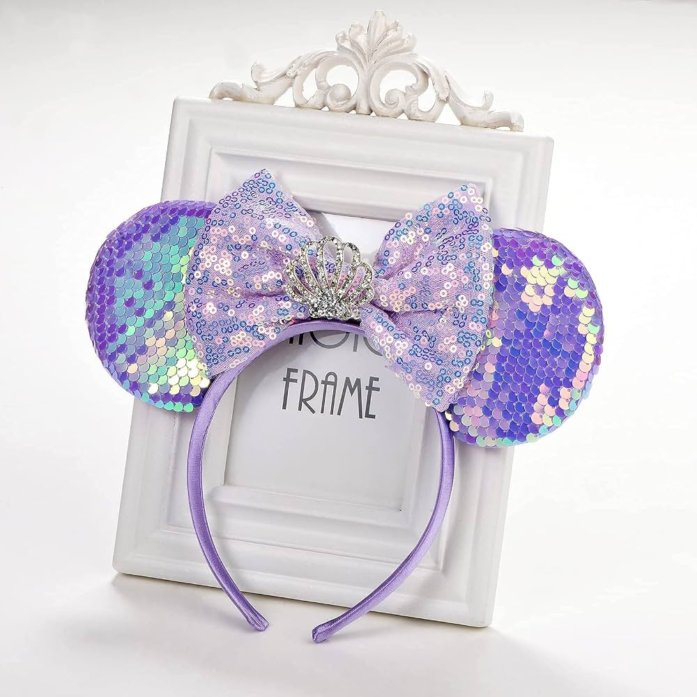 Mouse Ears Bow Headbands, Sequin Mermaid Minnie Ears Headband Glitter Party Princess Decoration (... | Amazon (US)