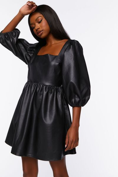 Faux Leather Balloon-Sleeve Mini Dress | Forever 21 (US)
