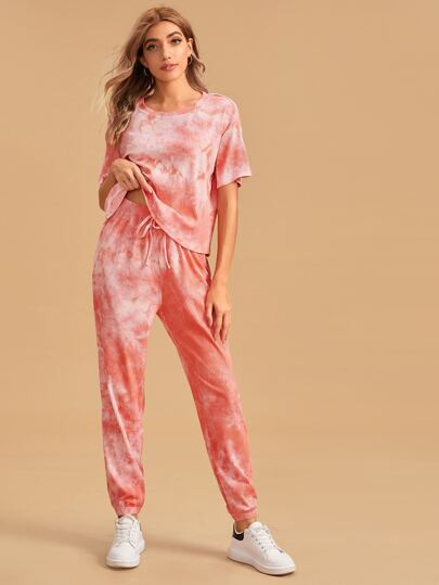 Tie Dye Rib-knit PJ Set | SHEIN