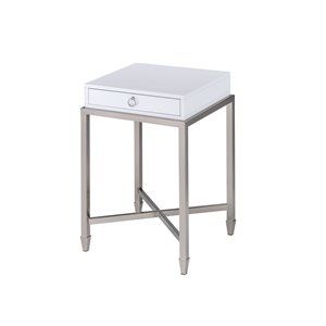ACME Belinue End Table in White and Brushed Nickel | Homesquare
