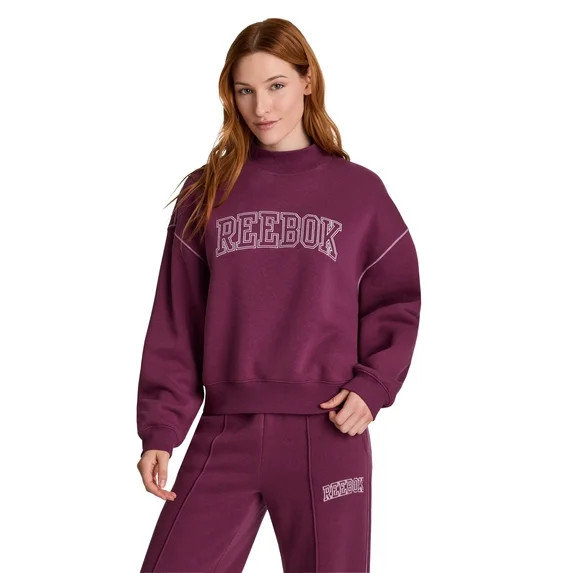 Reebok Women's Game Day Fleece Contrast Stitch Mock Neck Top, Sizes XS-XXXL | Walmart (US)