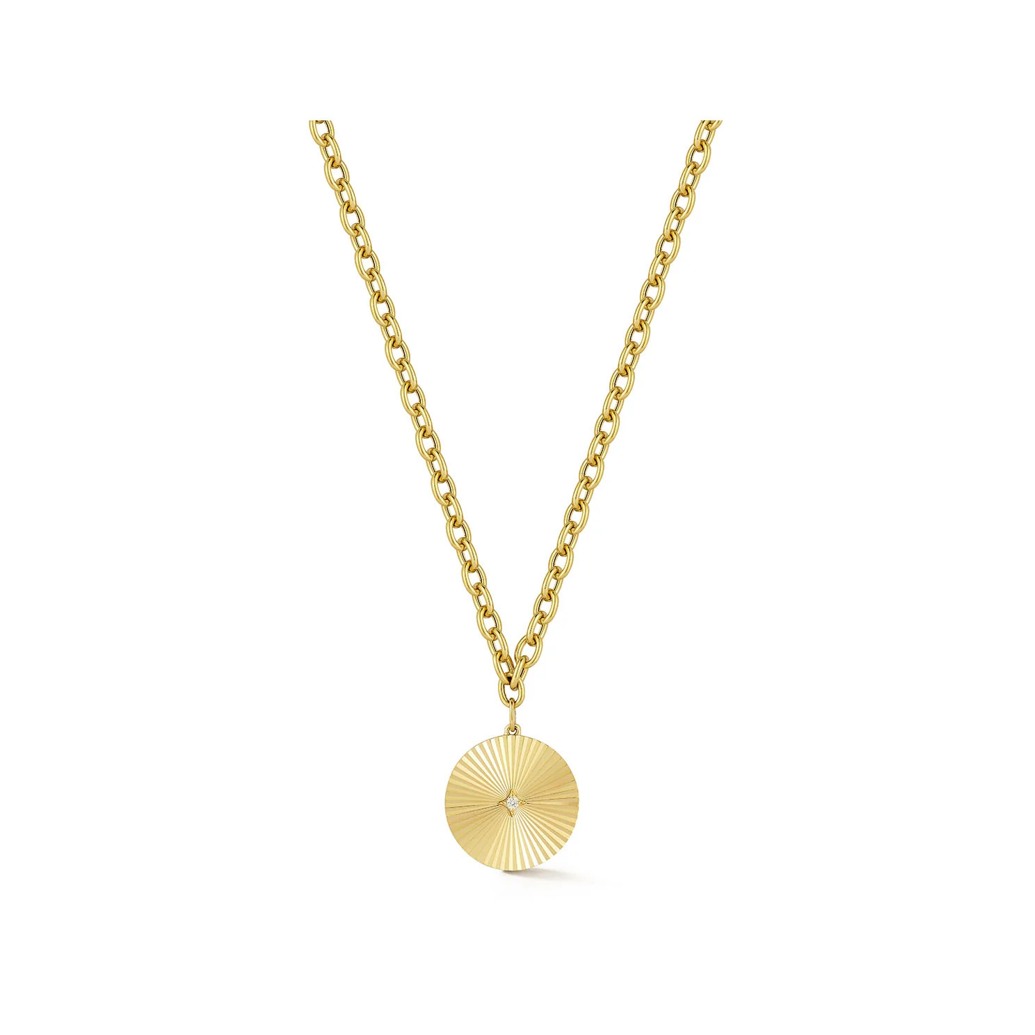 Jumbo Gold & Diamond Fluted Disc Chain Necklace | EF Collection