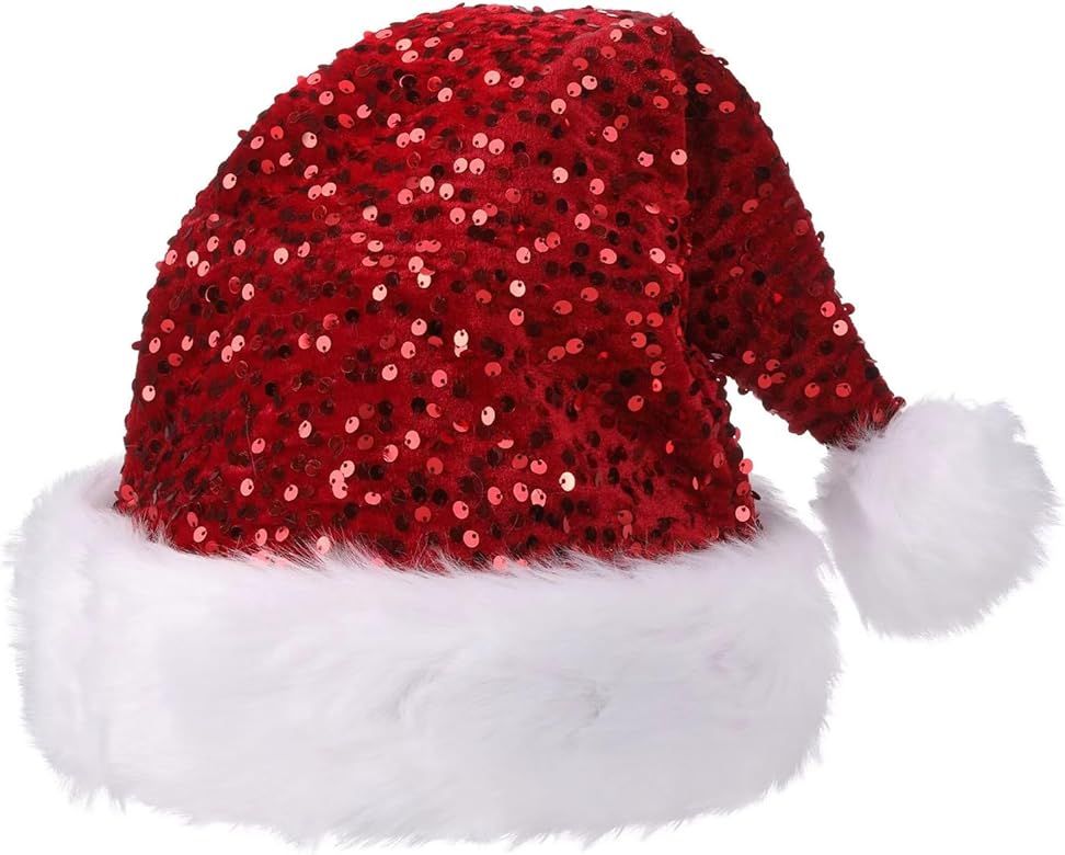 eyigylyo Christmas Sequin Purple Santa Hat Holiday Glitter Hat Xmas Santa Hats for Christmas New ... | Amazon (US)