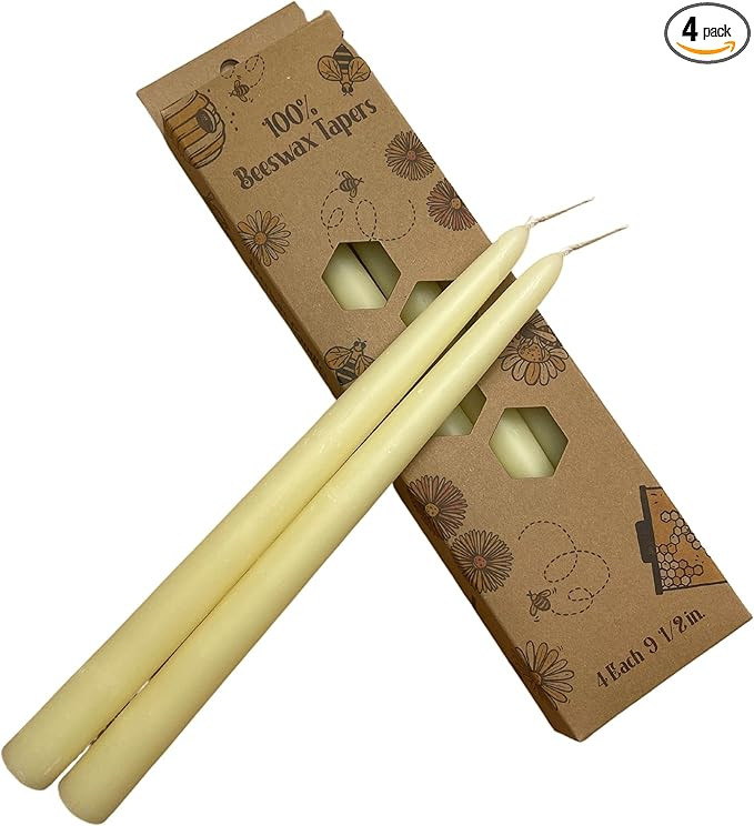 100% Natural Beeswax Taper Candles | Light Yellow | Dinner Candles | Drip-Resistant (4-PK Beeswax... | Amazon (US)