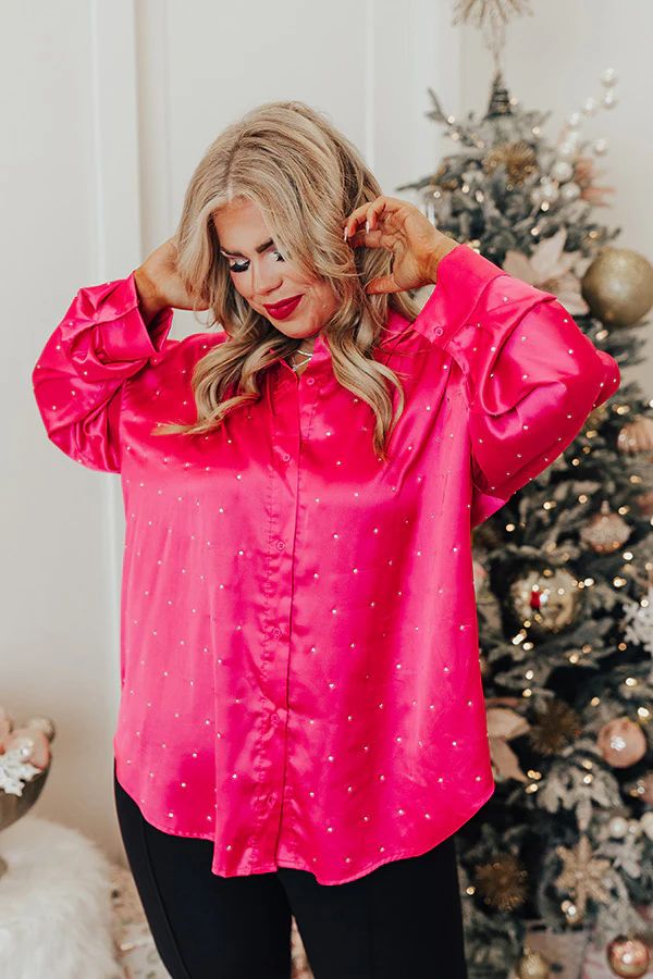 Milan Muse Rhinestone Satin Top In Hot Pink Curves | Impressions Online Boutique