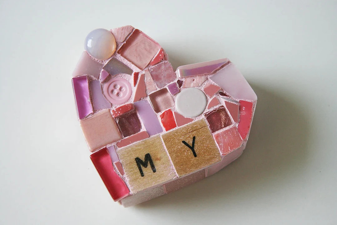 Pink Mosaic Heart Paperweight Small Mixed Media My Mine Xo Love Wood Letters Valentines Day Galen... | Etsy (US)