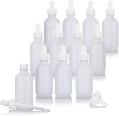 2 oz Frosted Clear Glass Boston Round White Dropper Bottle (12 Pack) + Funnel | Amazon (US)
