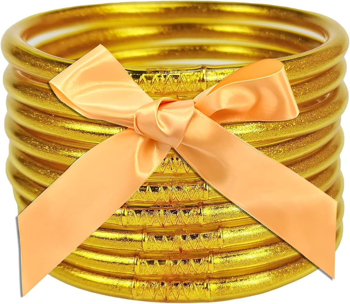 YBMYCM 9PCS Glitter Filled Jelly Silicone Bracelets Set,Soft Glitter Bracelet for Women Girls | Amazon (US)