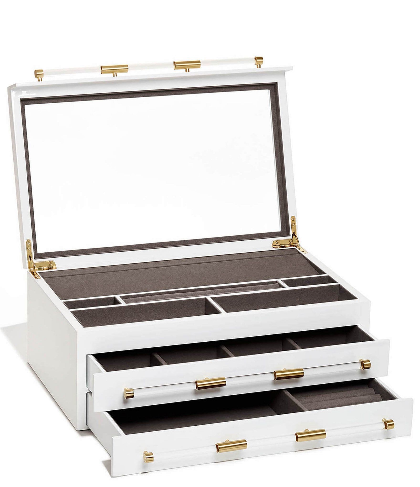 Large Antique Brass Jewelry Box In White Lacquer | Dillard's