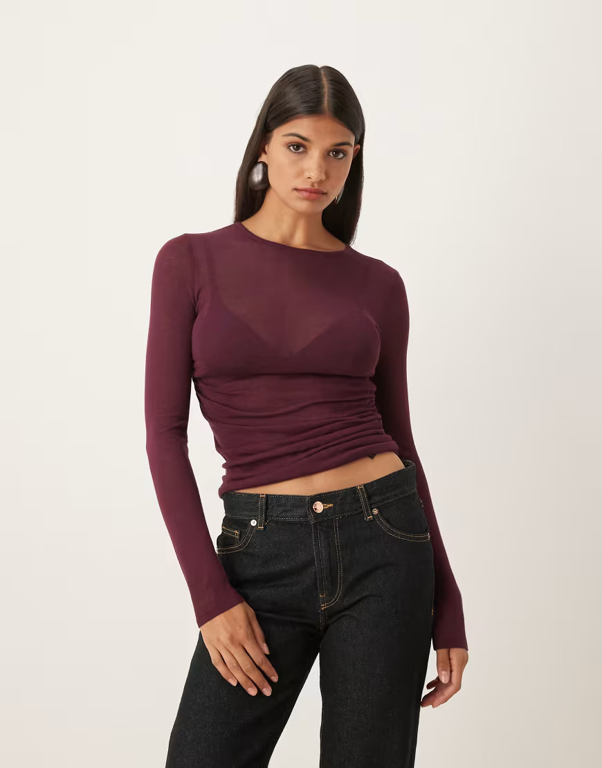 ASOS DESIGN knitted soft touch ruched side top in plum-Purple | ASOS (Global)