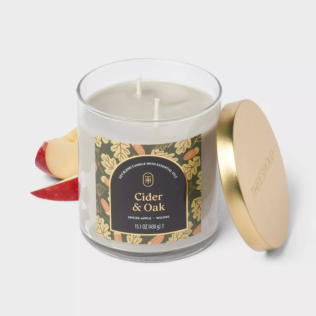 15.1oz 2-Wick Lidded Glass Cider and Oak Jar Candle - Threshold™: Essential Oils, 50hr Burn Tim... | Target