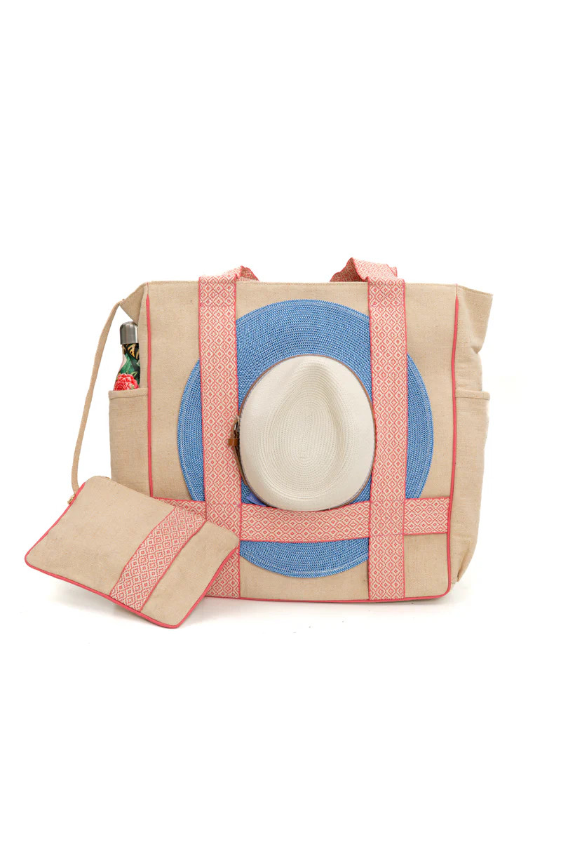 Suncatcher Daytripper Tote and Pouch - Natural and Pink Coral | Sidney Byron (US)