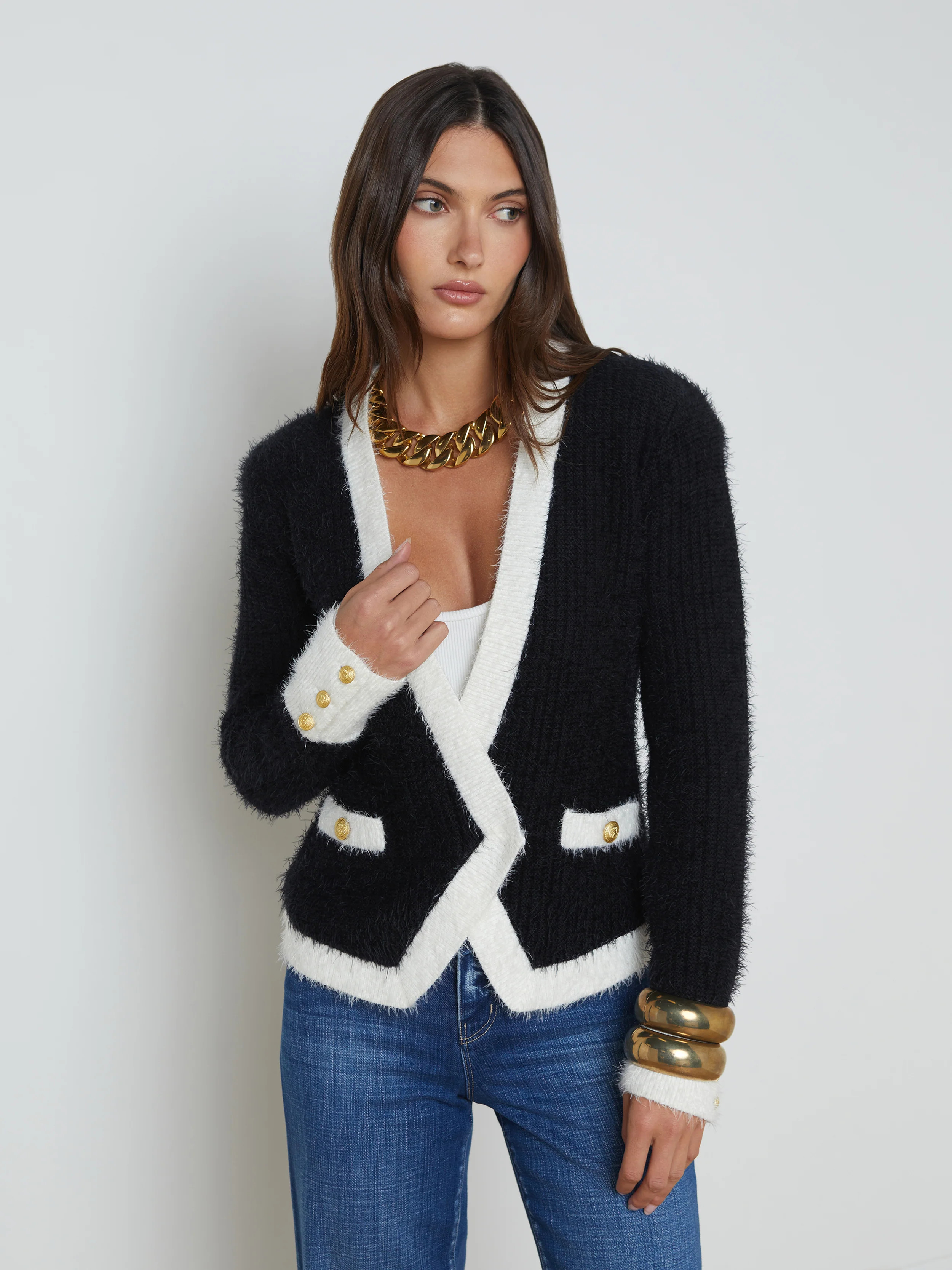 L'AGENCE - Georgia Contrast Cardigan Blazer in Black/White | L'Agence