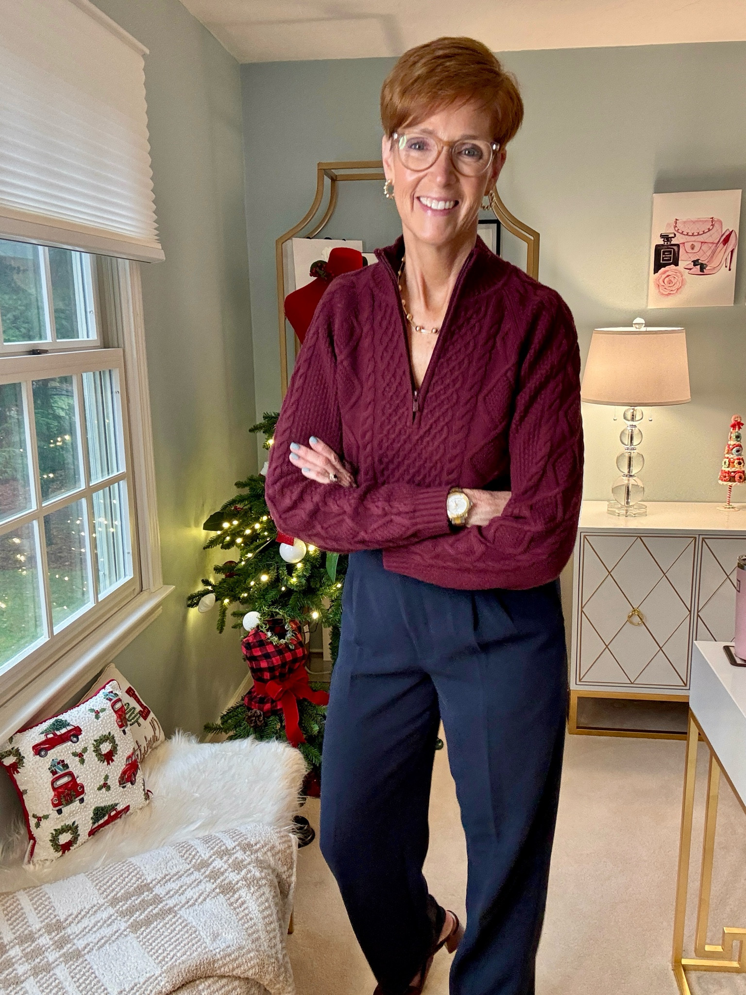 Aritzia sweater size medium in a beautiful burgundy color
Aritzia pants in navy size 10

Hi! For reference, I am 55 years old, I am 6’1”. I have a 35” inseam. I wear a small or medium in most tops, an 8 or a 10 in most bottoms, an 8 in most dresses, and a size 9 shoe. 

Be sure to download the LTK app, follow my LTK shop, and favorite this post or your favorite items to get notified when they go on sale!

Over 50 fashion, tall fashion, workwear, everyday outfits, timeless outfits, Classic Outfits

Holiday party outfit, holiday dress, winter outfit, travel outfit, gift guide, gift guide for her, gift guide for him, stocking stuffers, Christmas decor, Christmas tree, leopard jeans, ballet flats, gift guides, wedding guest, vacation outfit, travel essentials, organization

#LTKWorkwear #LTKOver40 #LTKStyleTip