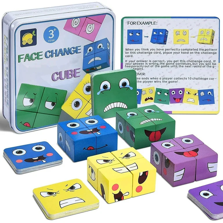 Face Change Cube Game Wooden Expressions Matching Block Puzzles Building Game Logical Educational... | Walmart (US)