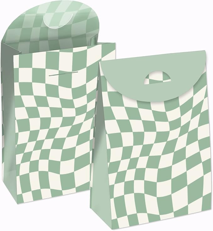 Big Dot of Happiness Sage Green Checkered Party - Gift Favor Bags - Party Goodie Boxes - Set of 1... | Amazon (US)