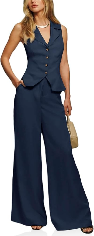 Cicy Bell Womens Vest Sets 2 Piece Outfits Wide Leg Pant Suits | Amazon (US)