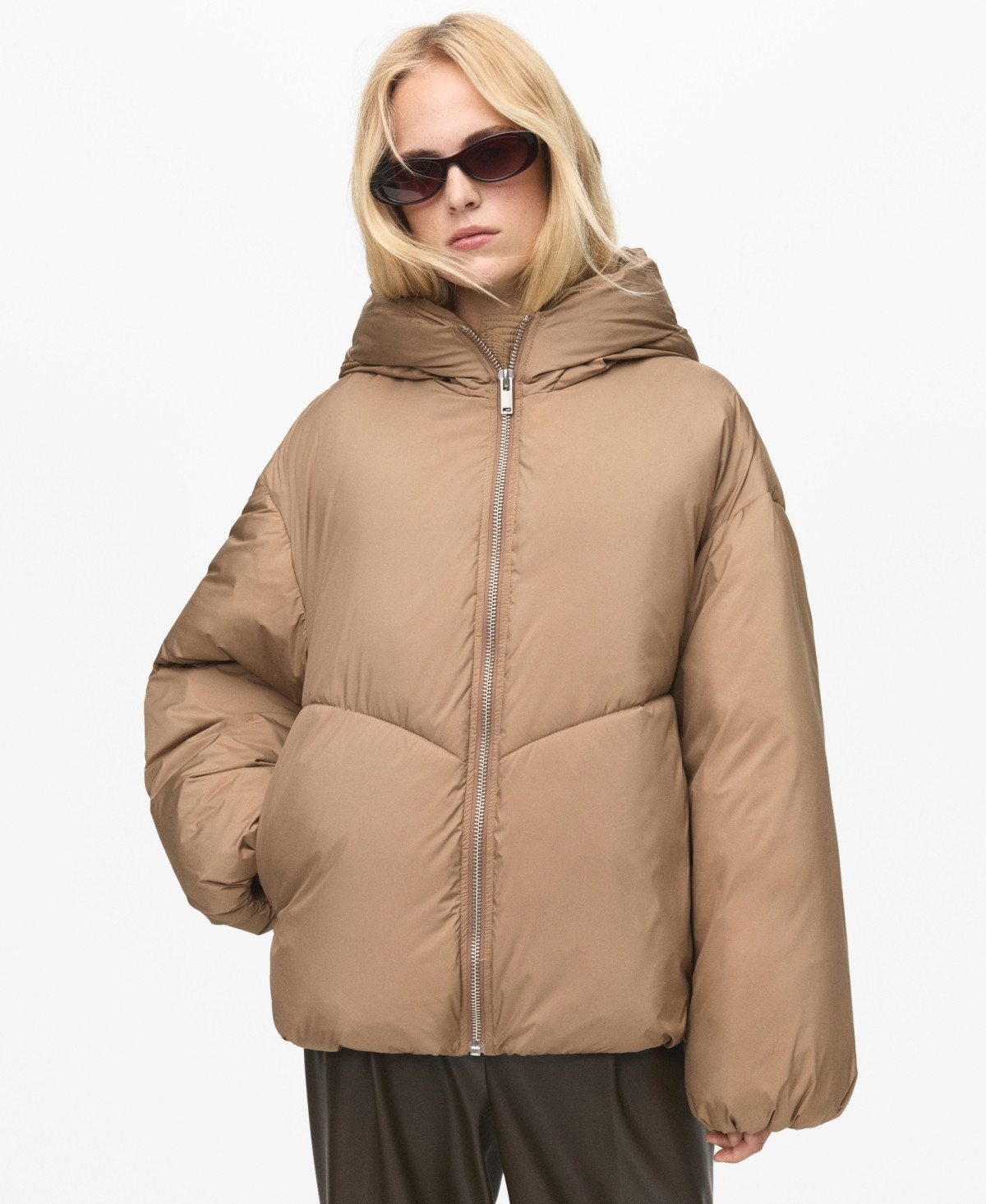 Mango Women's Short Oversized Hooded Anorak Coat - Beige | Macy's