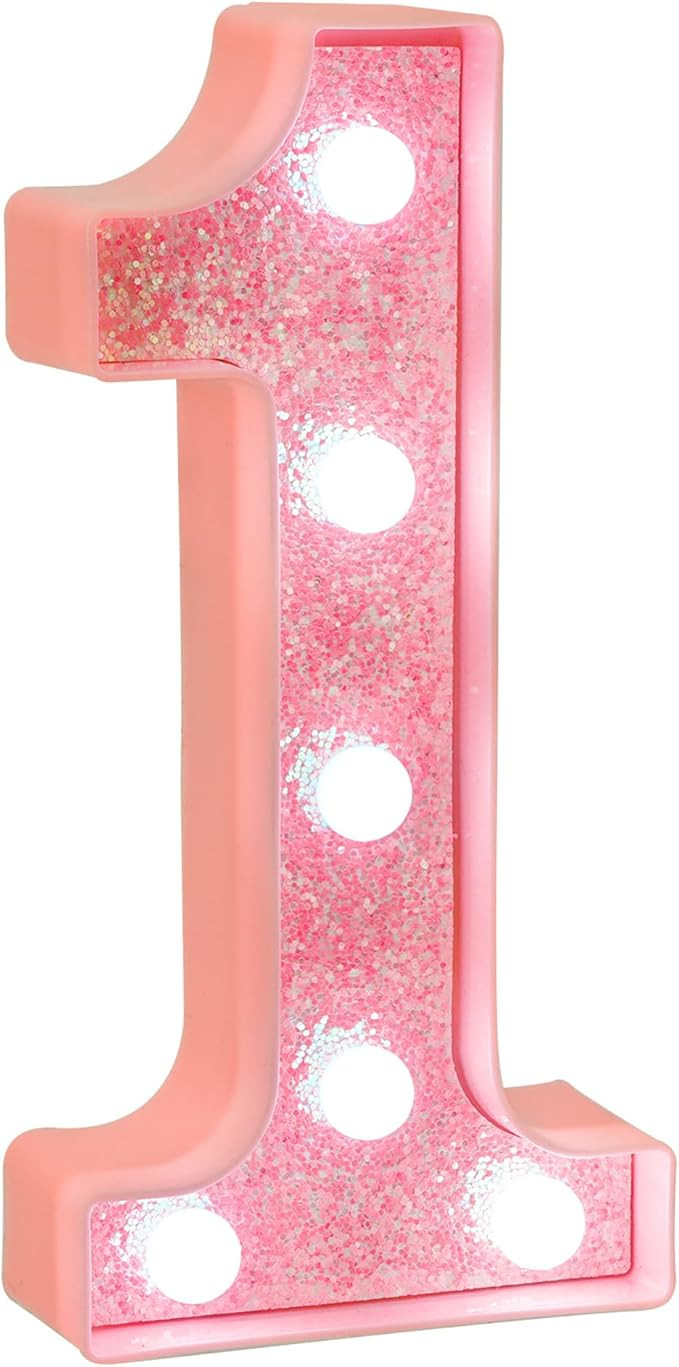 Pink Glitter LED Marquee Light Up Number 1 with Cool White Lights, Battery-Powered Numbers sign f... | Amazon (US)