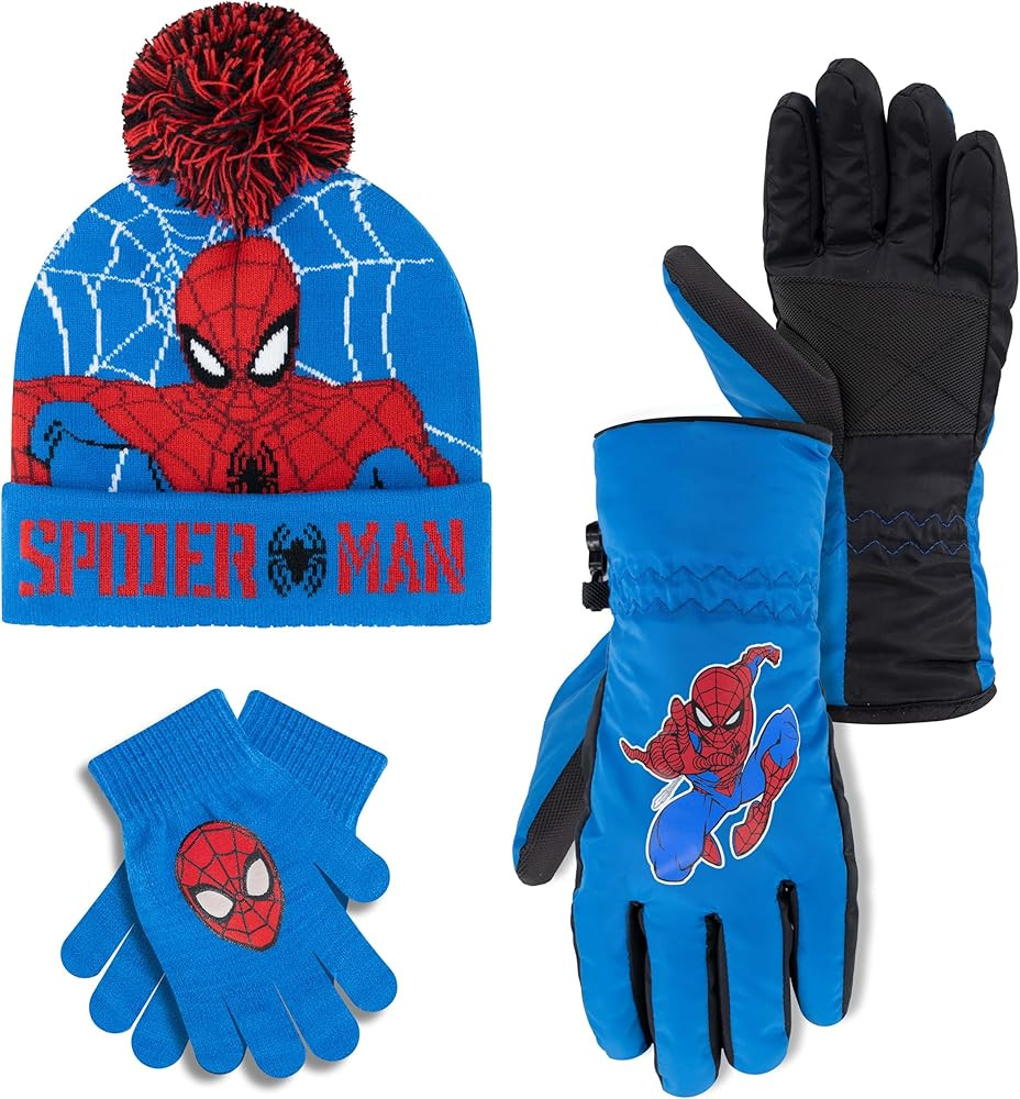 Marvel Spider-Man Kid’s Winter Hat and Snow Gloves for Boys and Toddlers, 2 Pc. Set, Pom-Pom Be... | Amazon (US)