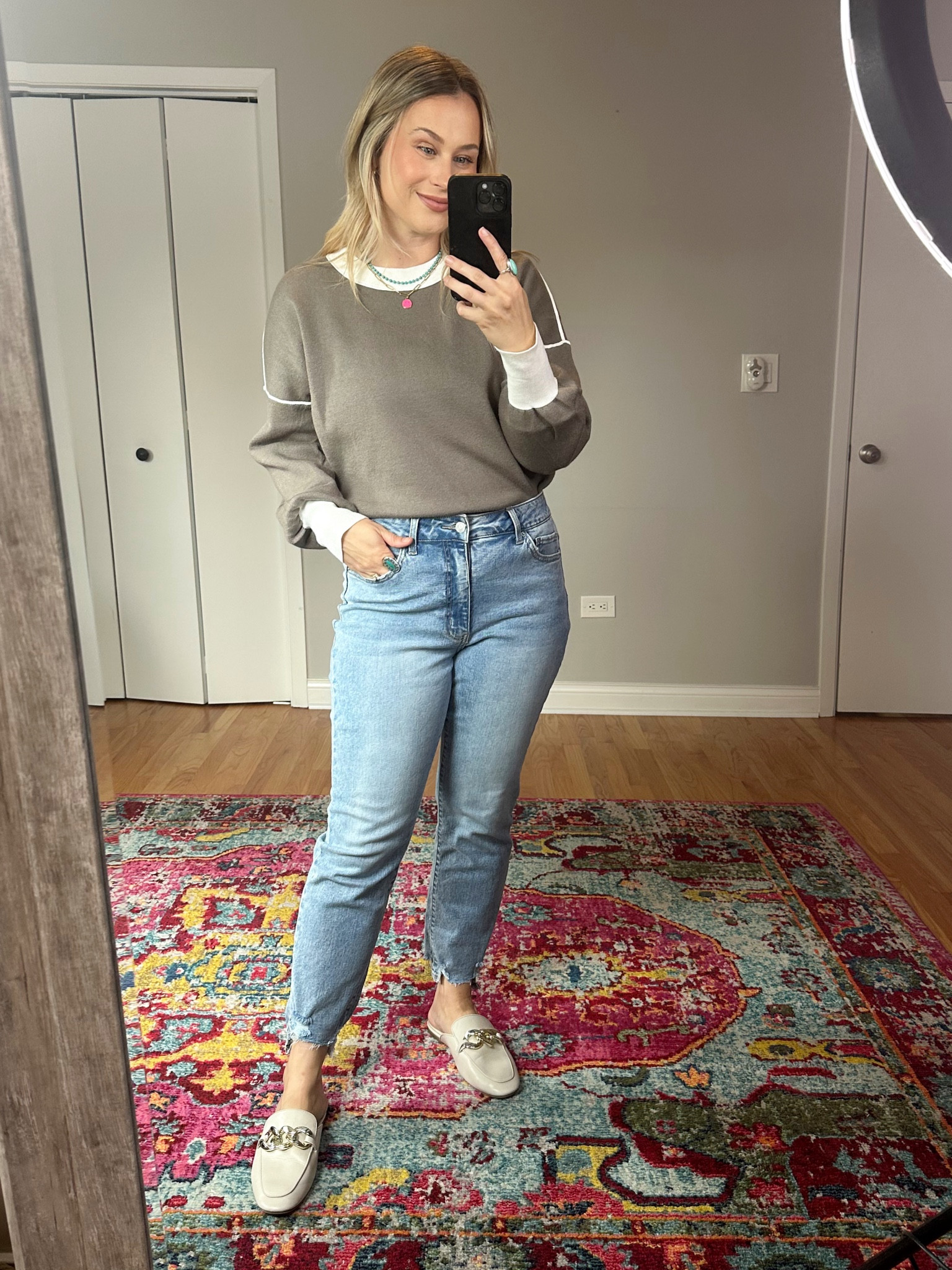 I feel like this sweater is a fall must have! If you wanted to wear it with leggings I would size up one, mules, sweater and necklaces are all amazon fashion finds and my straight leg jeans are under $25! #falloutfits #fallfashion 

#LTKfindsunder50 #LTKshoecrush #LTKstyletip