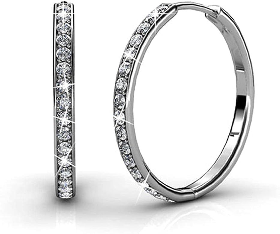 Amazon.com: Bianca “Fair” 18k White Gold Plated Swarovski Hoop Earrings, Silver Hoop Earrings... | Amazon (US)