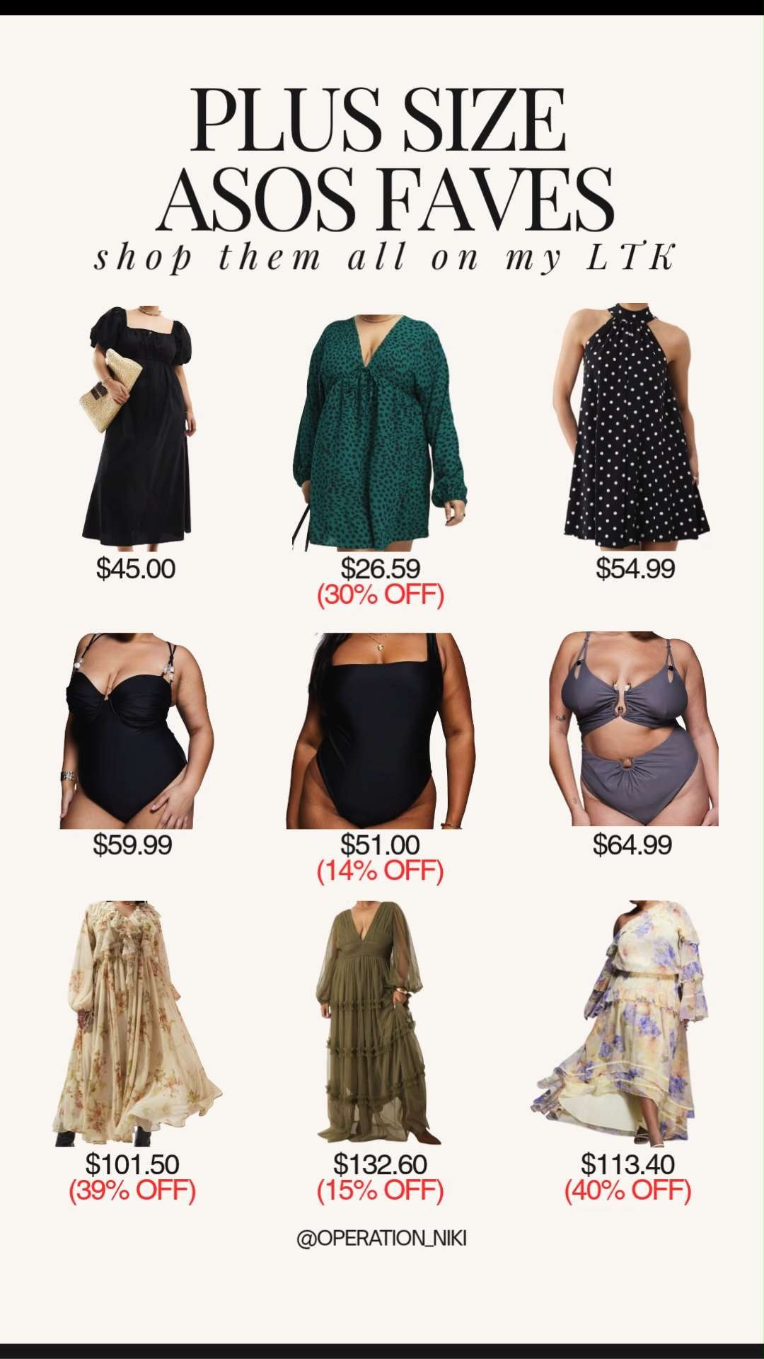 Get ready for summer with these plus size ASOS favorites! ☀️ This lineup has everything you need for your next vacation or a chic weekend out.

From flowy floral maxis and bold patterned dresses to stunning swimwear, these pieces are perfect for refreshing your wardrobe. 👗 Many of these finds are currently on sale, including that gorgeous floral maxi for 39% off! ✨

Check out the full selection and sale prices in the image. You can shop them all on my LTK! 🛍️

Follow for more @OPERATION_NIKI on IG, TikTok, & Facebook

#ASOSHaul #PlusSizeFashion #SummerStyle #CurvyFashion #OperationNiki #LTKfinds #VacationVibes #PlusSizeSwim #SummerDrives #OOTD #FashionDeals 

 #LTKMidsize #LTKPlusSize