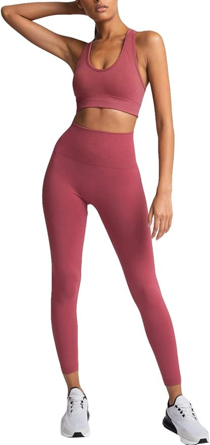 HAODIAN Women's Workout Sets 2 Piece Seamless Slim Fit Yoga Clothing Outfits Set | Amazon (US)