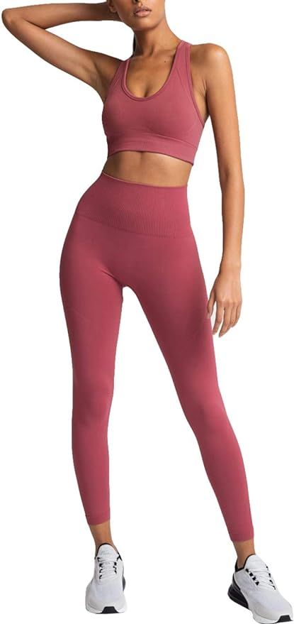 HAODIAN Women's Workout Sets 2 Piece Seamless Slim Fit Yoga Clothing Outfits Set | Amazon (US)