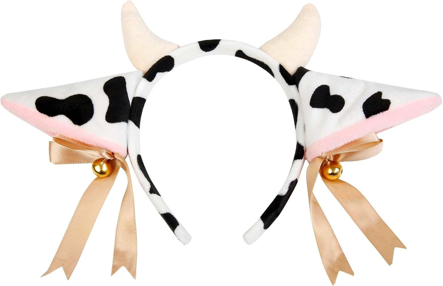 WOVOWOVO Cow Ears and Horns Headband Bow Ribbon Bells Cow Ear Headband for women Animals Costume ... | Amazon (US)