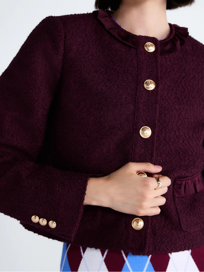 Free Assembly Women\u2019s and Women's Plus Ruffle Trim Nubby Jacket with Long Sleeves, Sizes XS-... | Walmart (US)
