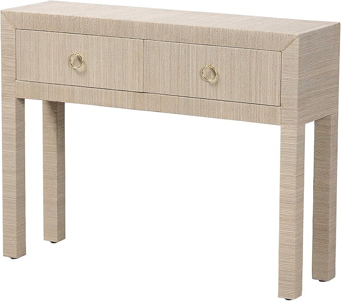 Bali & pari Noah Grasscloth 2-Drawer Console Table - Woven Texture Entryway Table with Gold Ring ... | Amazon (US)