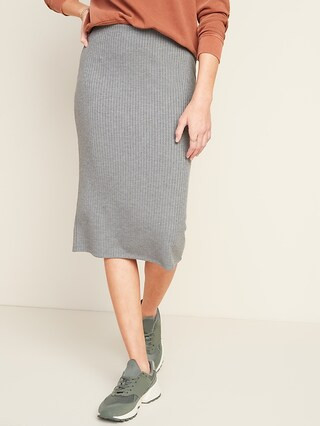 High-Waisted Rib-Knit Pencil Midi Skirt for Women | Old Navy (US)