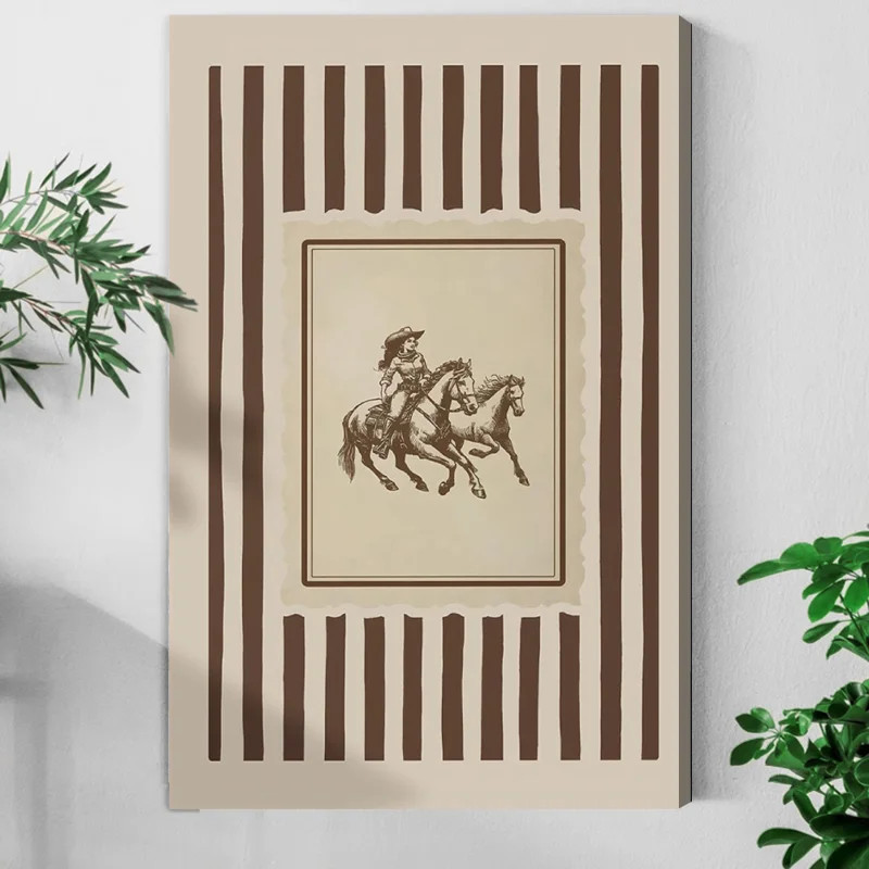 1pc Framed Canvas Wall Art Prints Poster, Retro Western Wall Art Striped Rodeo Decor Southwest Co... | Wayfair North America