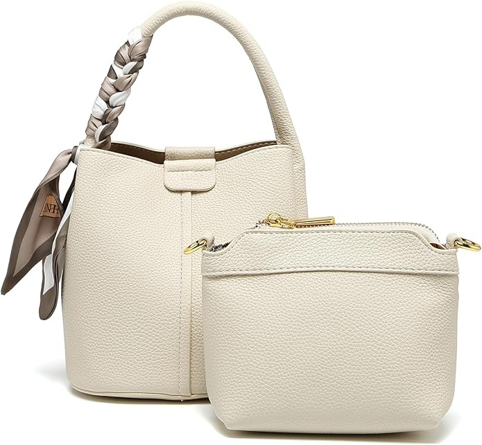 Women's small crossbody bag made of synthetic leather, mini bucket style shoulder bag with scarf,... | Amazon (US)