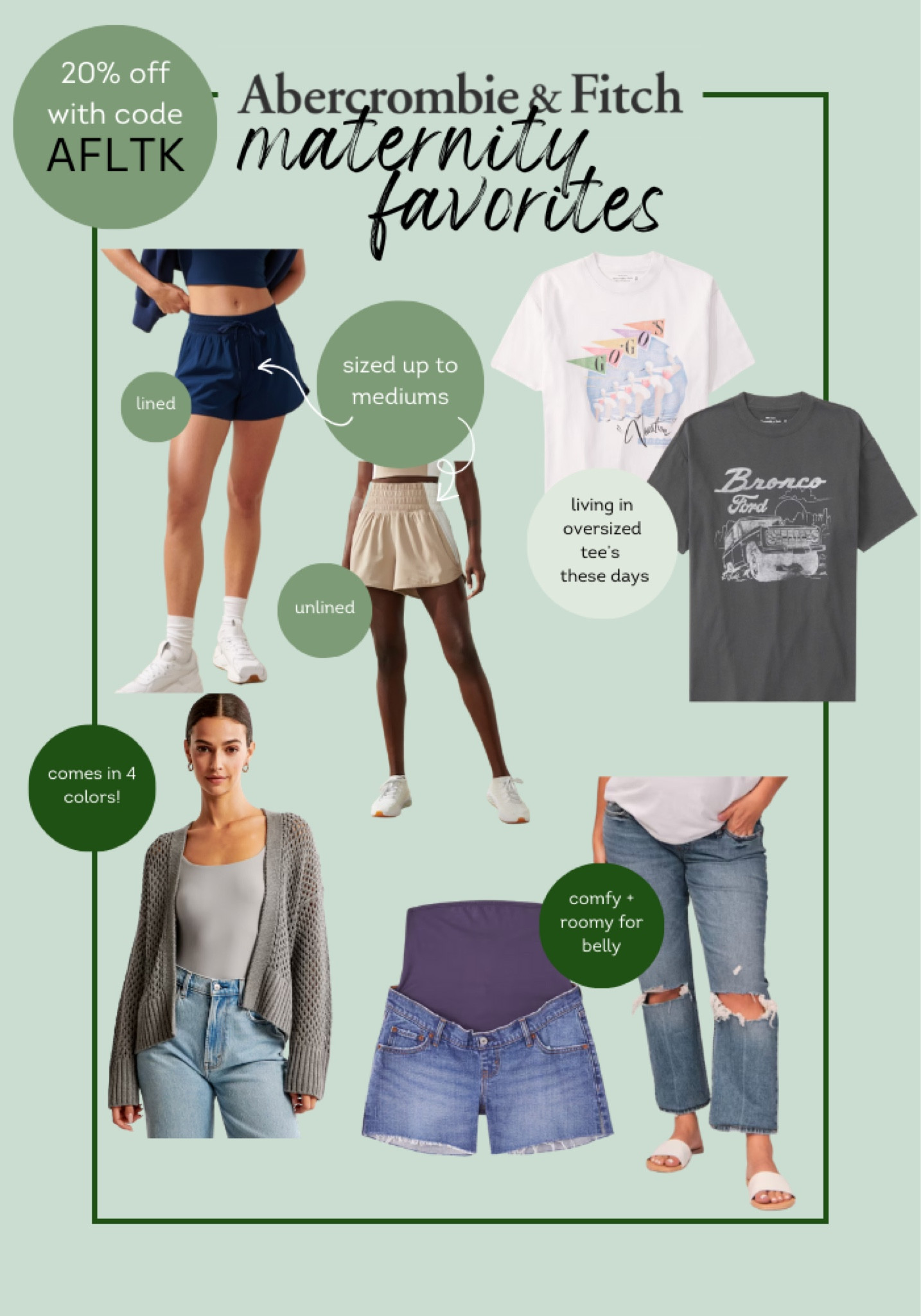 Abercrombie and Fitch LTK Sale
Use code AFLTK to save +20%

#maternity #bump #dressingthebump #pregnancy #pregnancyfashion #bumpootd Abercrombie shorts, Abercrombie jeans, Abercrombie sale, active shorts, oversized tee, oversized t, maternity fashion, pregnancy fit, bump friendly clothes

#LTKbump #LTKSale #LTKsalealert