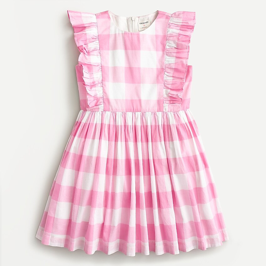 Girls' ruffle-trim party dress in oversized gingham | J. Crew US