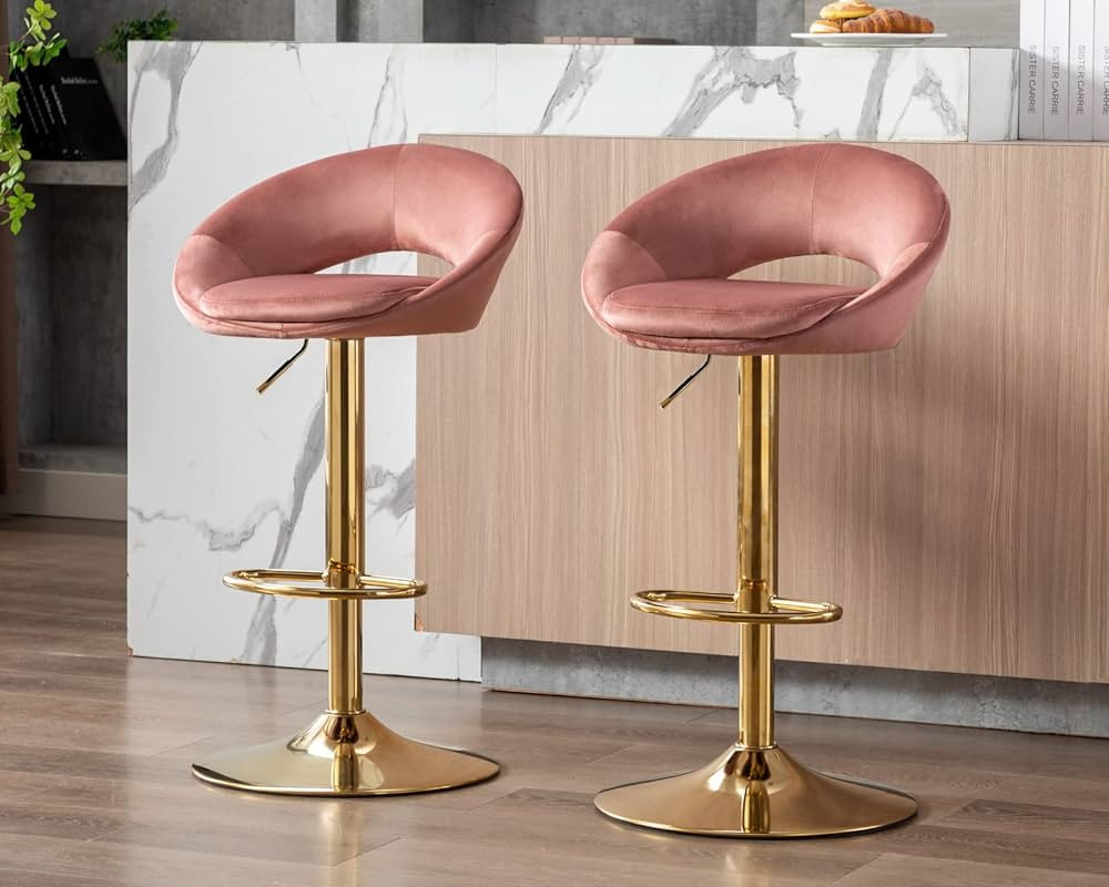 CIMOTA Swivel Velvet Bar Stools Set of 2 Adjustable Counter Height Bar Stool Chairs with Open Bac... | Amazon (US)