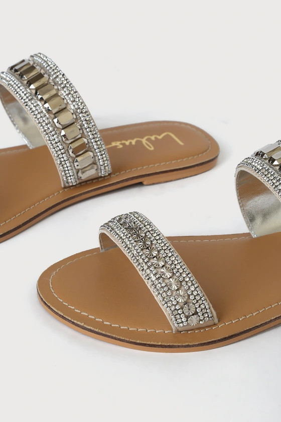 Pawfy Silver Beaded Slide Sandals | Lulus (US)