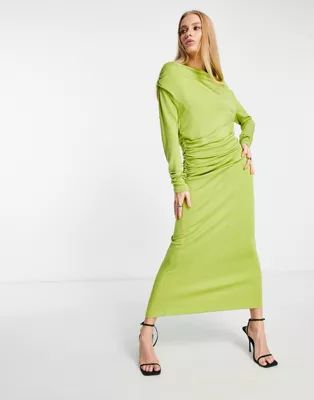 & Other Stories drape jersey midi dress in lime | ASOS (Global)