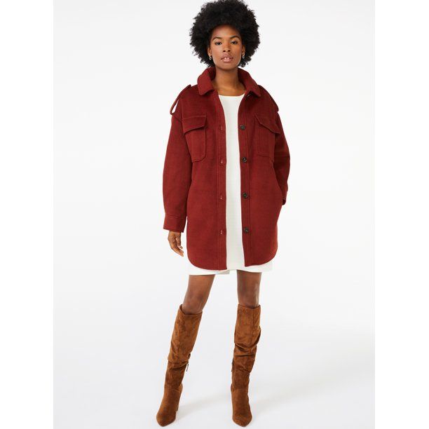 Scoop Women's Oversized Faux Wool Jacket with Belt | Walmart (US)