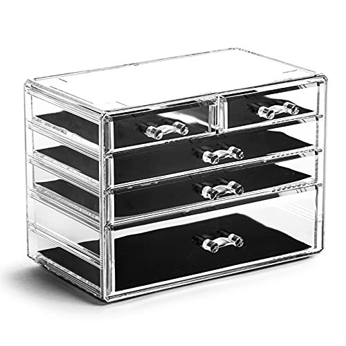 BINO THE MANHATTAN SERIES Acrylic Makeup Drawer Organizer-3 Large 2 Small Drawer | Clear Beauty Organizers and Storage| Cosmetic & Makeup Organizer | Home Organization| Jewelry & Vanity Accessories | Amazon (US)